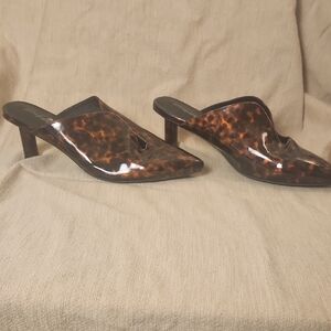 Jeffrey Campbell size 9.5 Saltaire Brown Tortoise Pointy Toes Mule, Patent.